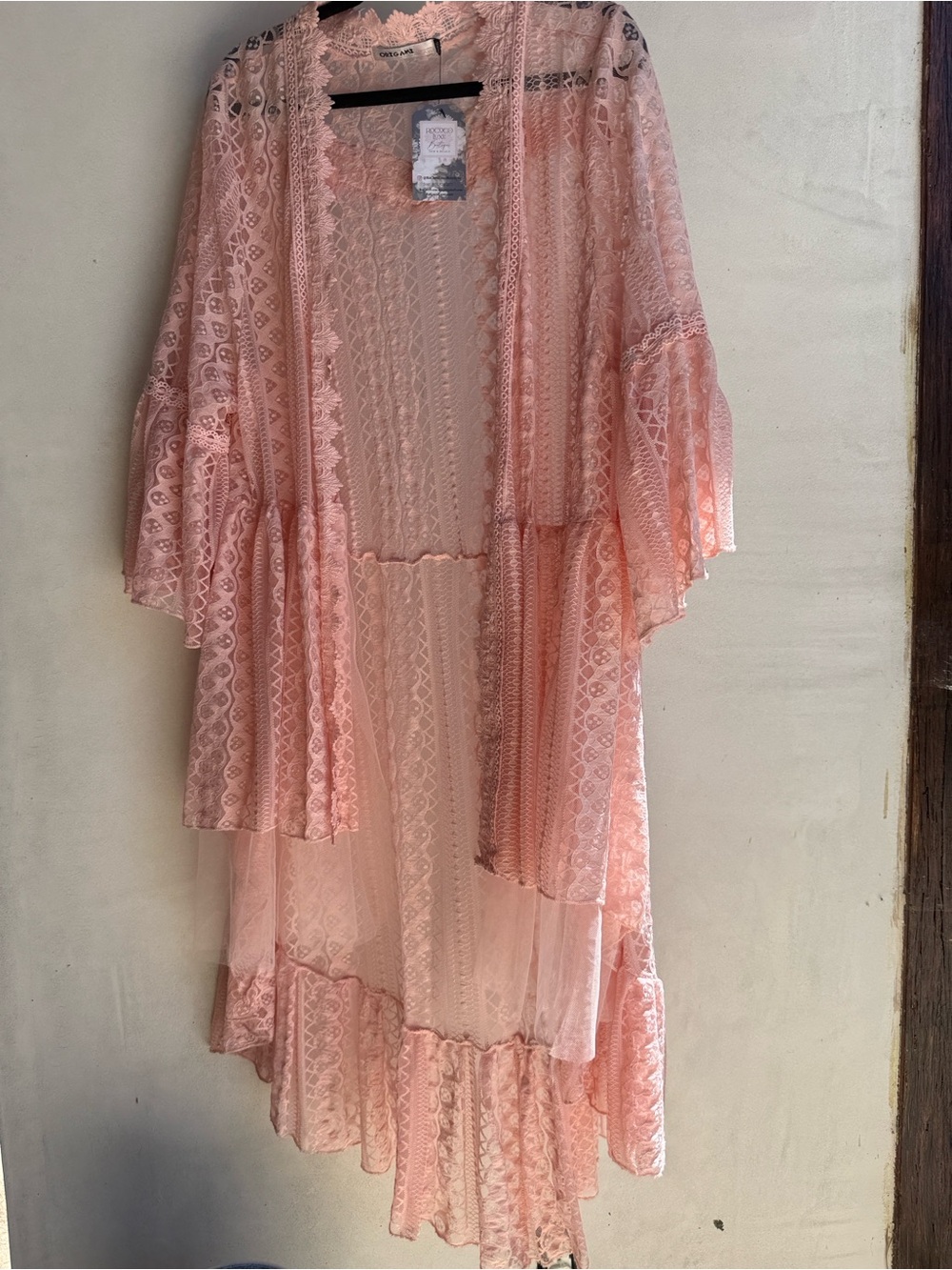 NWT Origami kimono Lace cardigan beige nude waterfall Front- layered‎ tiers XXL - Picture 14 of 16